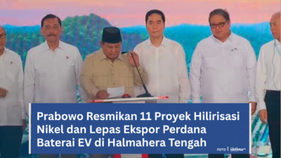 Prabowo Resmikan 11 Proyek Hilirisasi Nikel dan Lepas Ekspor Perdana Baterai EV di Halmahera Tengah